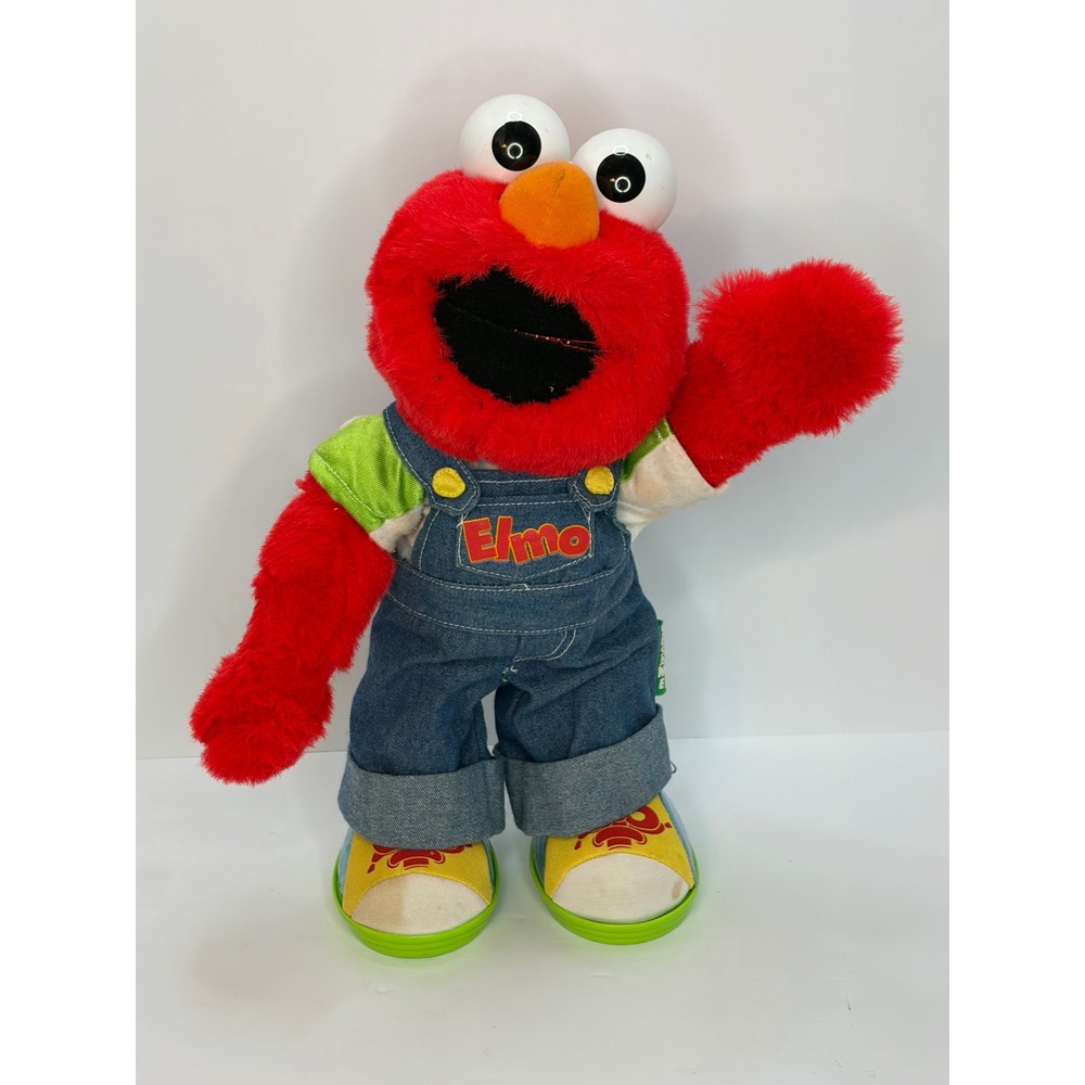 Vintage Sesame Street Elmo Plush Toy Denim Overalls 2002 Fisher Price Mattel